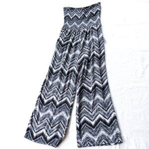 Guess Black White Chevron Wide Leg Strapless Jumpsuit